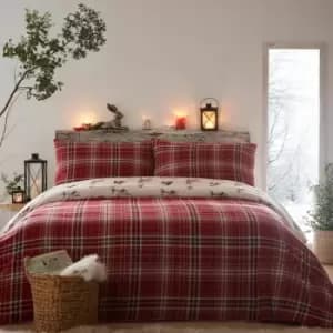 Dreams&drapes - Lodge Derwent Check 100% Brushed Cotton Reversible Duvet Cover Set, Natural, King