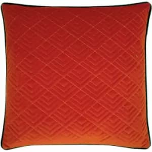 Furn Deco Geometric Gold Stitch Quilted Cushion Cover, Rust/Emerald, 50 x 50 Cm