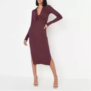 Missguided Twist Front Collar Dress - Brown