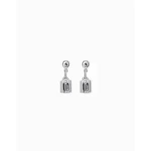 Lock Grey Metal Faceted Crystal Earrings