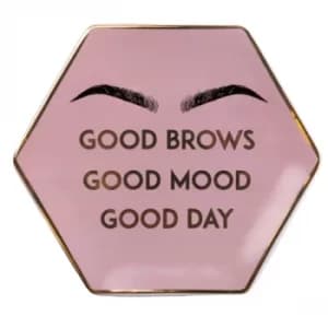 Ceramic Hexagon Trinket Dish Good Brows Pink/Gold 14.8cm