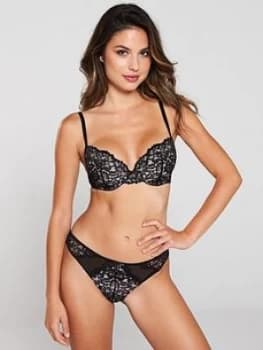 Ann Summers Timeless Affair Plunge Bra - Black Nude, Black/Nude, Size 32A, Women