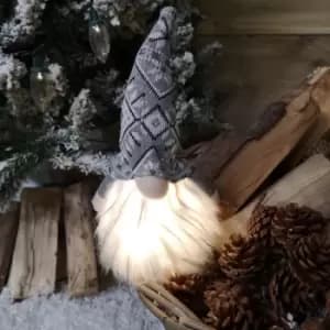 27cm Tall Christmas Light Up Gnome Gonk Nordic Decoration Grey Patterned Hat Sitting