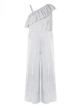 Monsoon Girls Cassandra Silver One Shoulder Jumpsuit - Silver, Size 11-12 Years, Women