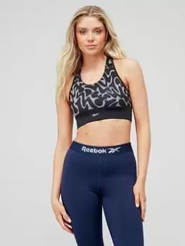 Reebok Run All-Over Print Bra - Black, Size XS, Women