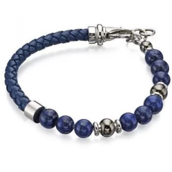 Mens Fred Bennett Silver Plated & Blue Bead Bracelet