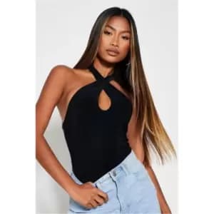 I Saw It First Petite Keyhole Halterneck Double Layer Slinky Bodysuit - Black