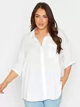 Yours Short Sleeve Crinkle Shirt White, Size 18, Women