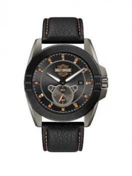 Bulova Harley Davidson By Bulova Black Leather Strap Black Dial Mens Watch
