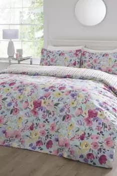 'Elsie' Floral Print Reversible Easy Care Duvet Cover Set