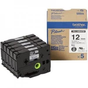 Brother HGe-M931V5 Labelling tape 5 Piece set Tape colour: Silver (matt) Font colour: Black 12mm 8 m