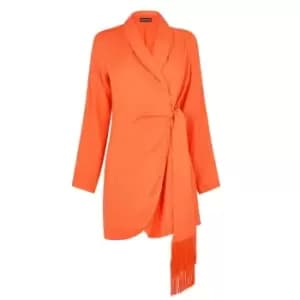 I Saw It First Linen Tassel Blazer Dress - Orange