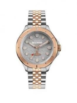Vivienne Westwood Vivienne Westwood Blackwall Grey Textured Rose Gold Detail Dial Two Tone Stainless Steel Bracelet Watch
