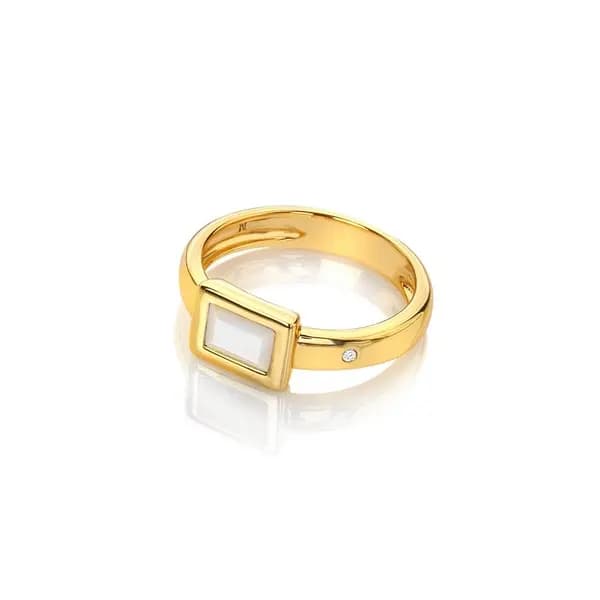 Hot Diamonds x Gemstones Rectangle Mother of Pearl Ring DR262/L Size: