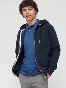 Superdry Vintage Logo Embroidered Zip Through Hoodie - Navy, Size 3XL, Men