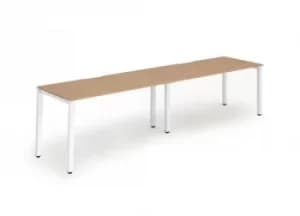 Single White Frame Bench Desk 1200 Beech (2 Pod)