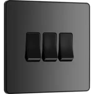 BG Evolve Chrome ( Ins) Triple Light Switch, 20A 16Ax, 2 Way in Black Steel