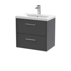 Hudson Reed Juno 600mm Wall Hung 2 Drawer Vanity & Mid-Edge Basin - Graphite Grey