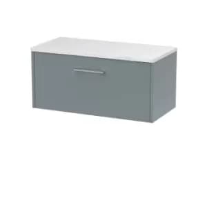 Hudson Reed Juno 800mm Wall Hung Single Drawer Vanity & Sparkling White Laminate Top - Coastal Grey