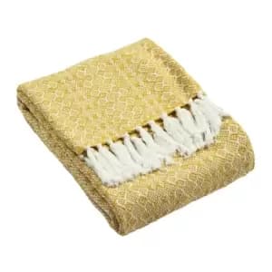 Furn. Jewels Throw Geometric Diamond Knitted Design Cotton Ochre