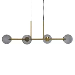 Clark Long Table Lamp Brass, 4 Smoke Glass