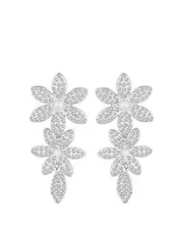Mood Mood Silver Crystal and Pearl Flower Double Drop Earrings, Silver, Women
