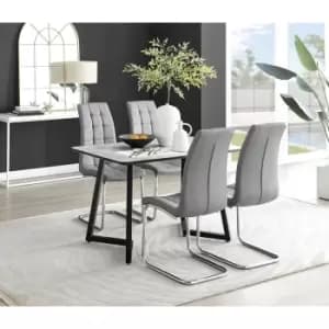 Furniturebox Carson White Marble Effect Recatngular 120cm Dining Table & 4 Grey Murano Faux Leather Chairs