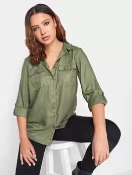 Long Tall Sally Khaki Utility Shirt, Green, Size 10, Women