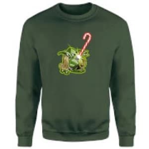 Star Wars Candy Cane Yoda Green Christmas Sweatshirt - L - Green