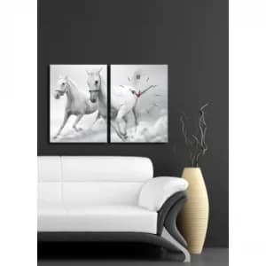 2P3040CS-103 Multicolor Decorative Canvas Wall Clock (2 Pieces)