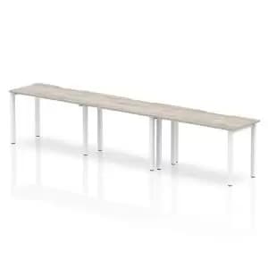 Single White Frame Bench Desk 1200 Grey Oak 3 Pod
