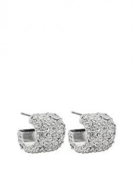Mood Mood Silver Plated Crystal Wide Pave Hoop Earrings