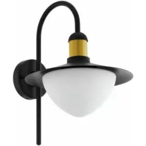 Loops - IP44 Outdoor Wall Light Black & Gold Modern Fisherman Lamp 1x 60W E27 Bulb