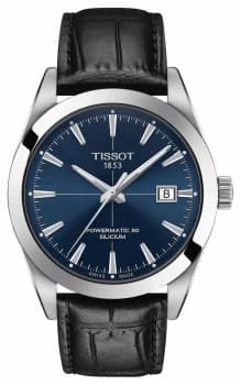 Tissot Gentleman Black Leather Strap Blue Dial Watch