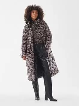 Barbour International Leopard Boulevard Quilted Longline Coat - Multi, Size 12, Women