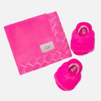 UGG Babys' Fluff Yeah Slide Slipplers and Lovey Blanket Set - Rock Rose - UK 2 Baby