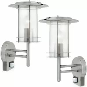 Loops - 2 pack IP44 Outdoor Wall Light Stainless Steel Lantern Glass Round pir Outdoor