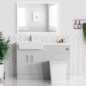 1200mm Grey Toilet and Sink Unit with Matt Worktop and Brushed Brass Fittings - Coniston