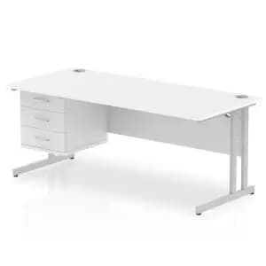 Impulse 1800 Rectangle Silver Cant Leg Desk White 1 x 3 Drawer Fixed