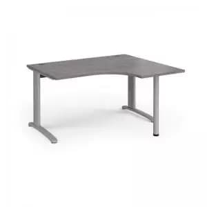 TR10 right hand ergonomic desk 1400mm - silver frame and grey oak top
