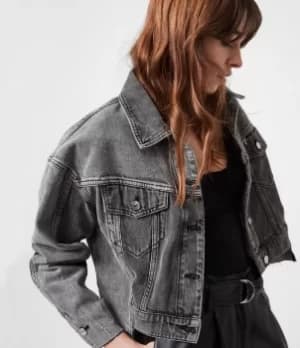 AllSaints Womens Two Tone Denim Jacket, Washed Grey, Size: 12