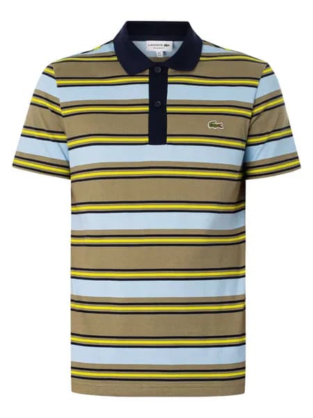 Lacoste Regular Fit Striped Cotton Polo Shirt Khaki Green/Blue S