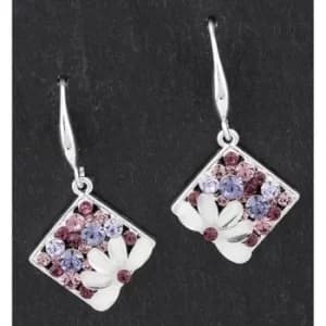 Boho Chic Silver Plated Floral Diamond Shape Earrings