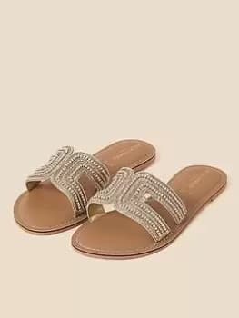 Accessorize Bella Gold Beaded Sandal, Gold, Size 37, Women