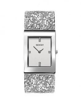 Seksy Seksy Rocks Silver Crystal Set Rectangular Dial Silver Rocks Strap Ladies Watch