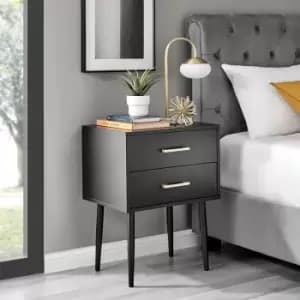 Taylor Large 2 Drawer Black Bedside Table - Gold Handles