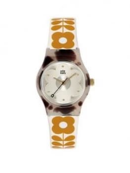 Orla Kiely Orla Kiely Mini Bobby Grey Tortoise Shell Case White And Tan Stem Print Strap Watch