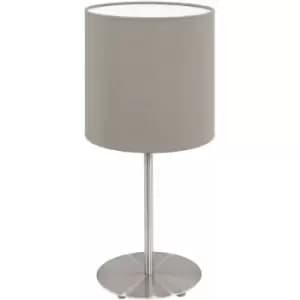 Loops - Table Desk Lamp Colour Satin Nickel Steel Shade Taupe Fabric Bulb E14 1x40W