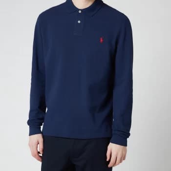Polo Ralph Lauren Mens Slim Fit Mesh Long Sleeve Polo Shirt - Newport Navy - L