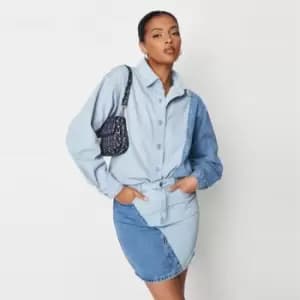 Missguided Coord Colourblock Oversized Denim Shirt - Blue
